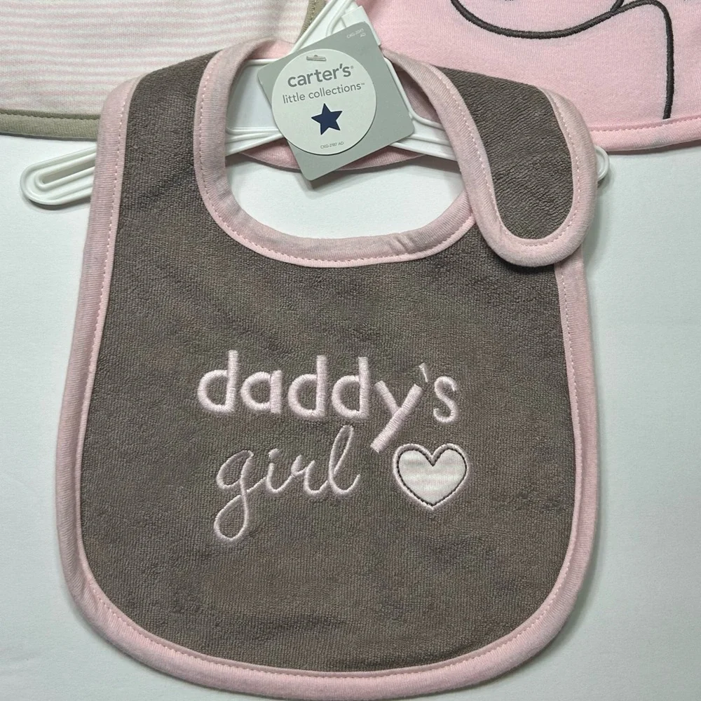 3 Pink Brown Elephants Baby Bibs Daddy's Girl I Love Mommy Heart Shower Gift